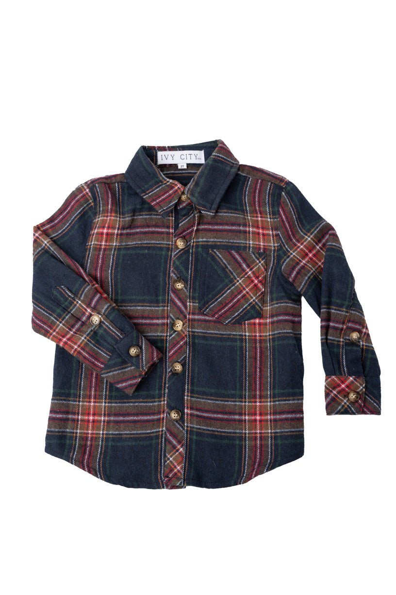 Madeline Boy's Shirt in Navy Plaid - FINAL SALE-Mini