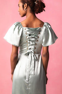 Maddie Dress in Sage Satin