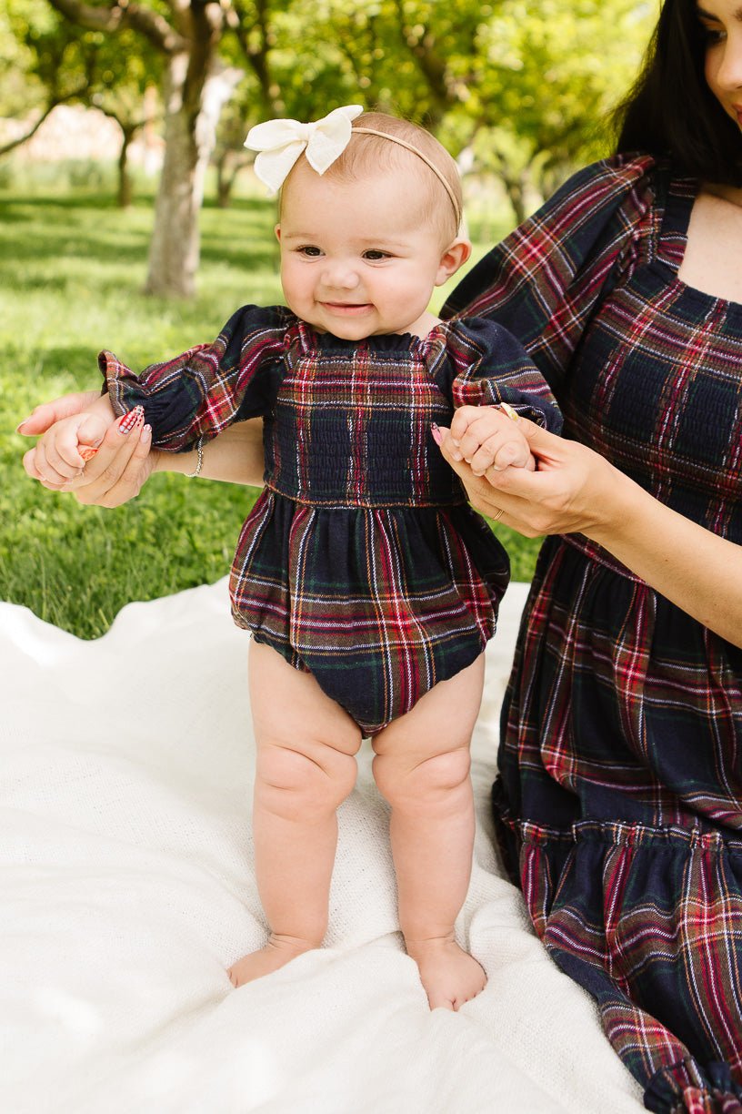 Baby Madeline Romper in Navy Plaid - FINAL SALE-Baby