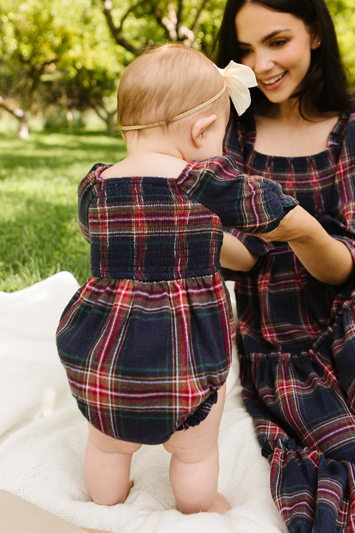 Baby Madeline Romper in Navy Plaid - FINAL SALE-Baby