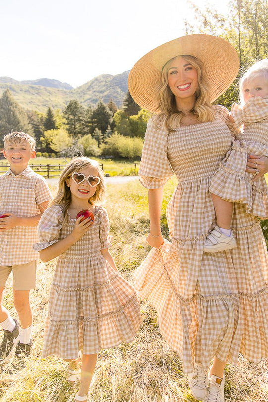 Madeline Dress in Tan Gingham - FINAL SALE-Adult