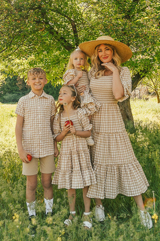Madeline Dress in Tan Gingham - FINAL SALE-Adult