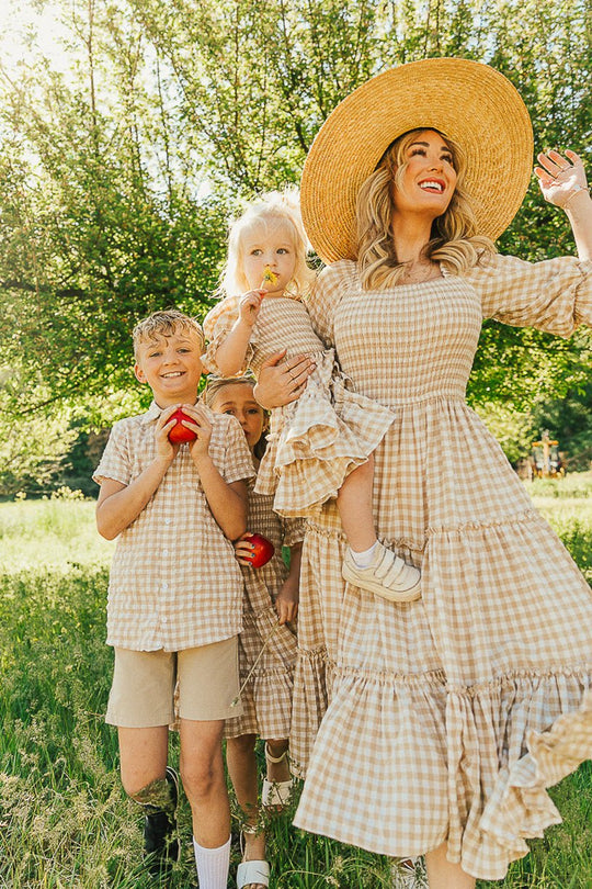 Madeline Dress in Tan Gingham - FINAL SALE-Adult