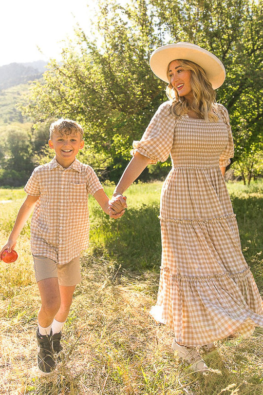 Madeline Dress in Tan Gingham - FINAL SALE-Adult