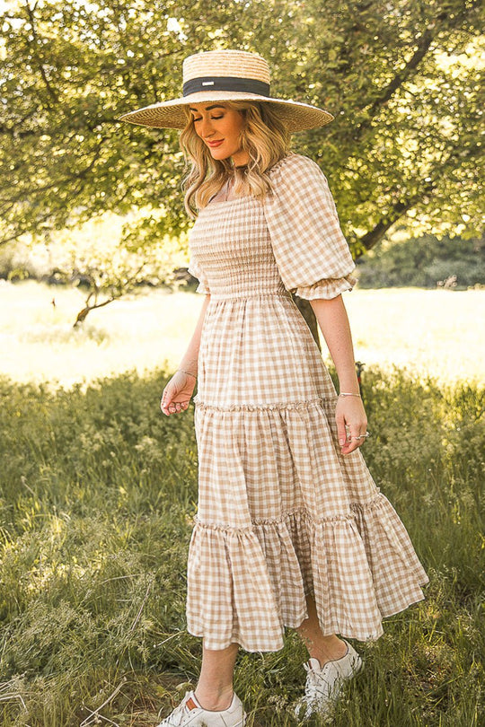 Madeline Dress in Tan Gingham - FINAL SALE-Adult