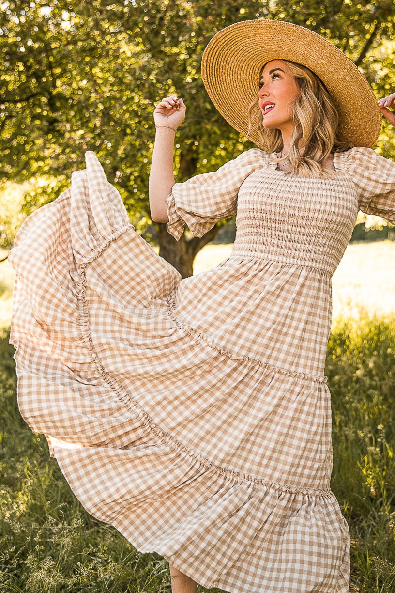 Madeline Dress in Tan Gingham - FINAL SALE-Adult