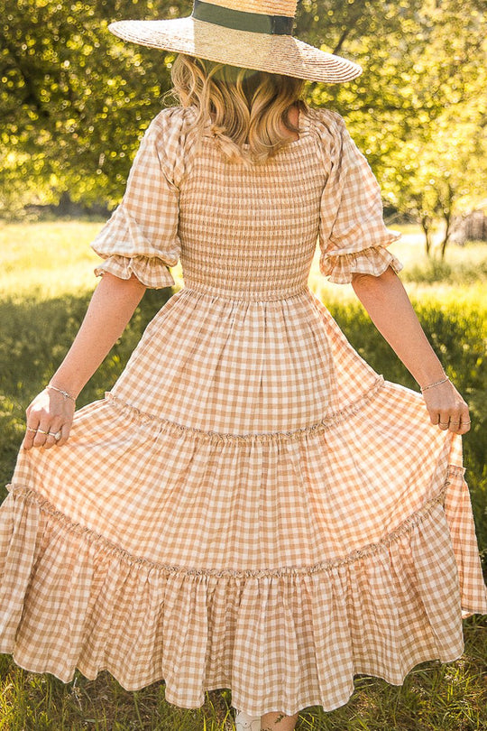 Madeline Dress in Tan Gingham - FINAL SALE-Adult