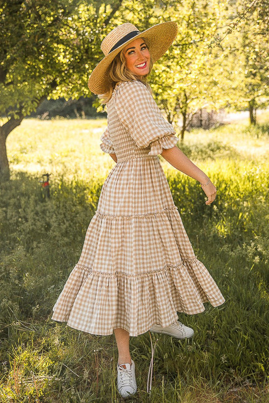 Madeline Dress in Tan Gingham - FINAL SALE-Adult
