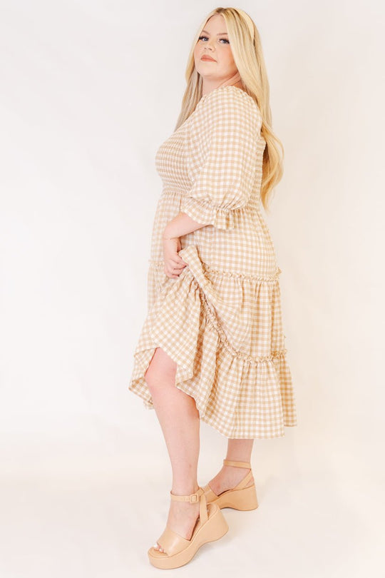 Madeline Dress in Tan Gingham - FINAL SALE-Adult