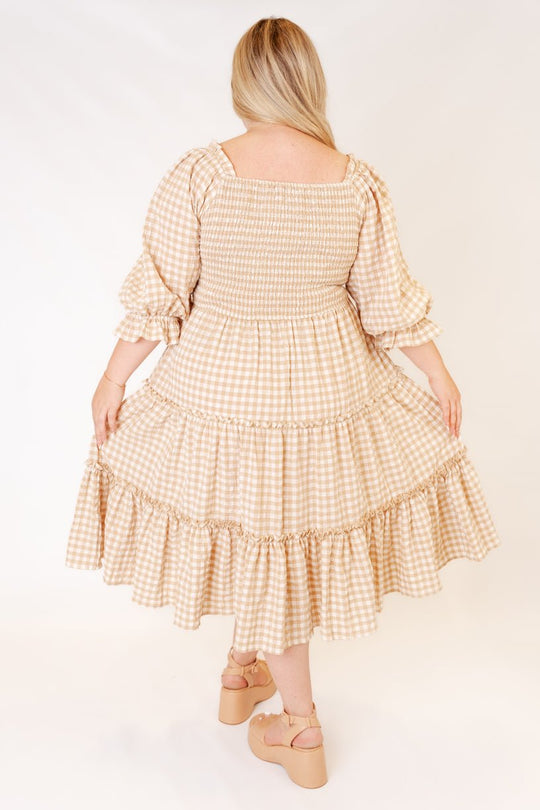 Madeline Dress in Tan Gingham - FINAL SALE-Adult