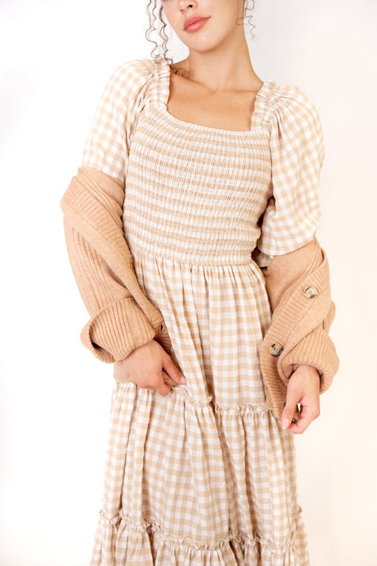 Madeline Dress in Tan Gingham - FINAL SALE-Adult