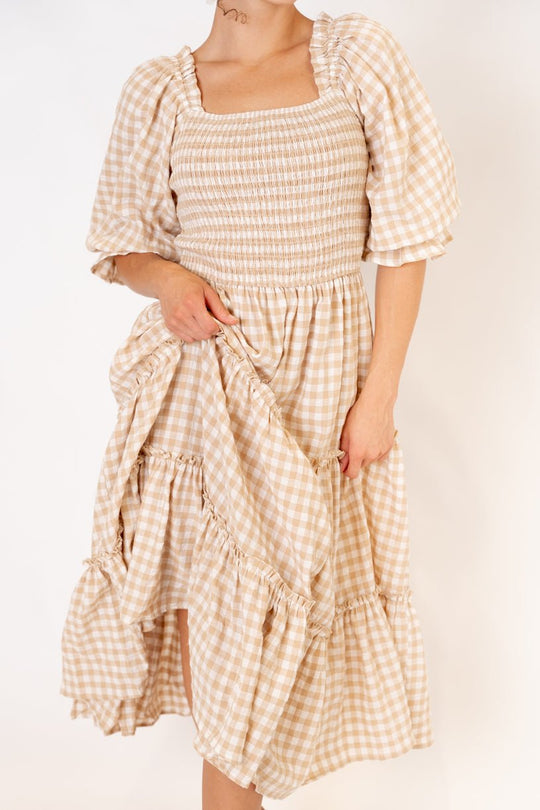 Madeline Dress in Tan Gingham - FINAL SALE-Adult