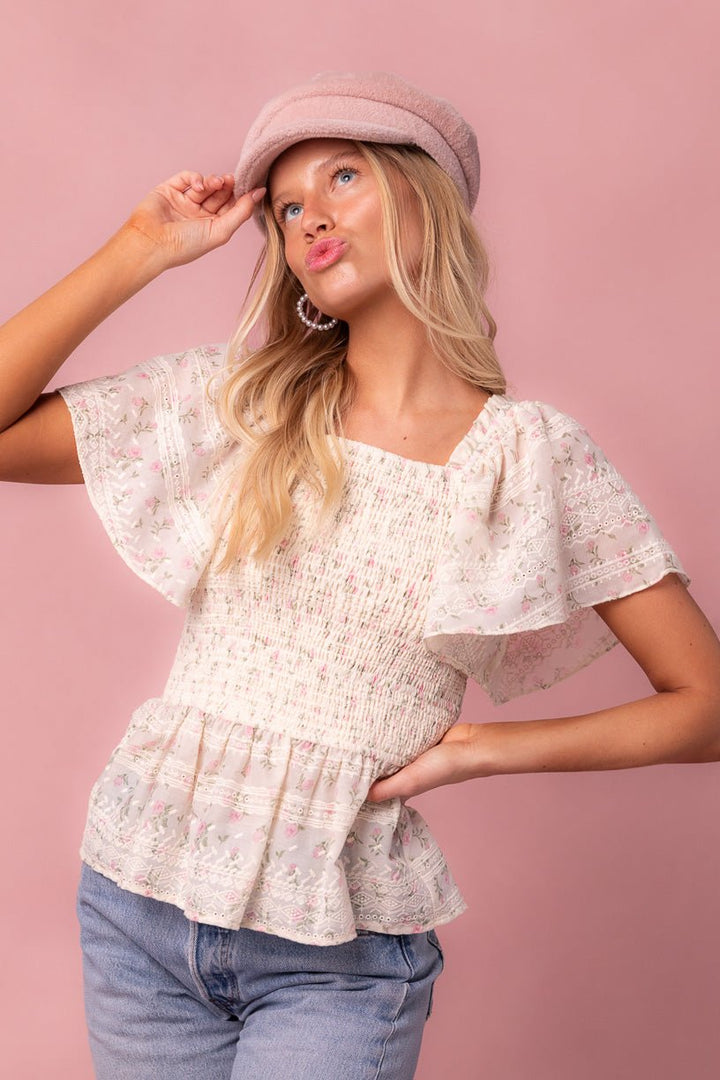 Madison Top in Eyelet Floral-Adult