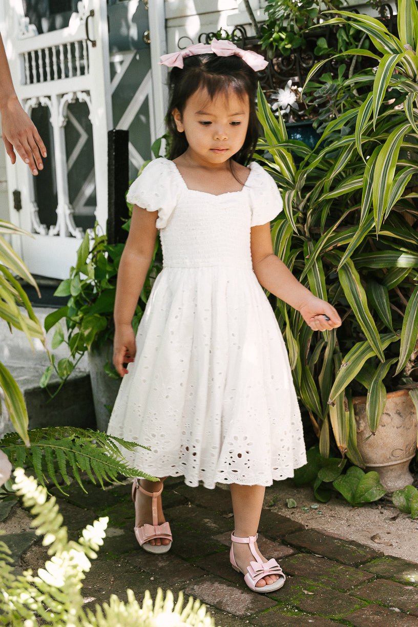 Mini Marigold Dress in White Eyelet-Mini