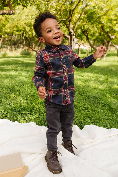 Madeline Boy's Shirt in Navy Plaid - FINAL SALE
