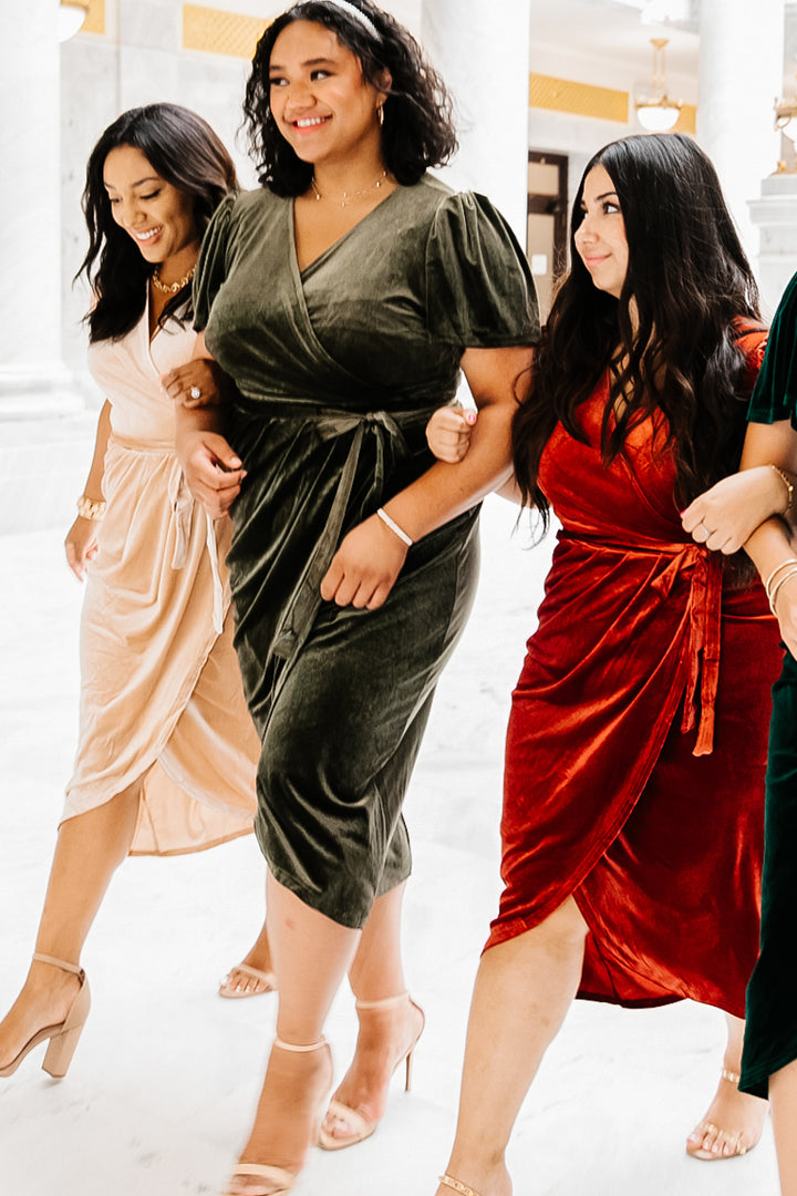 Lillie Dress in Olive Velvet - FINAL SALE