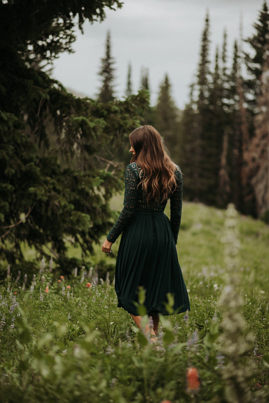 Arabella Lace Dress in Hunter Green