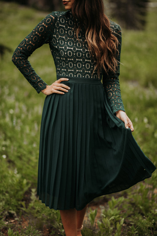 Arabella Lace Dress in Hunter Green