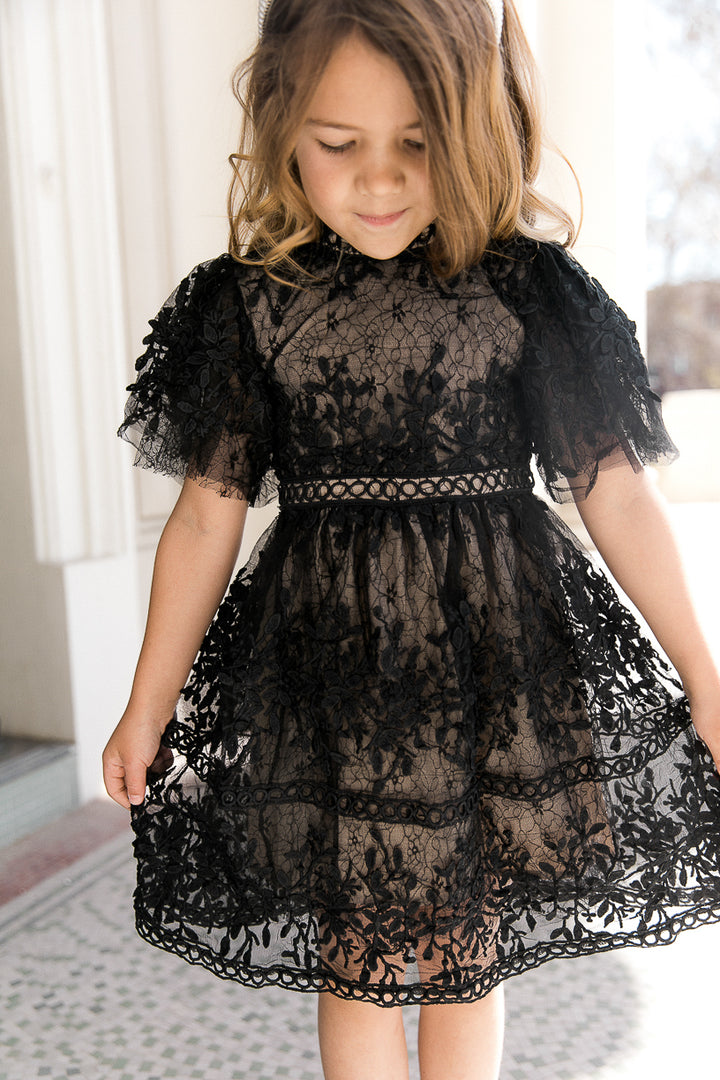 Mini Sicily Dress with Flutter Sleeves in Black - FINAL SALE