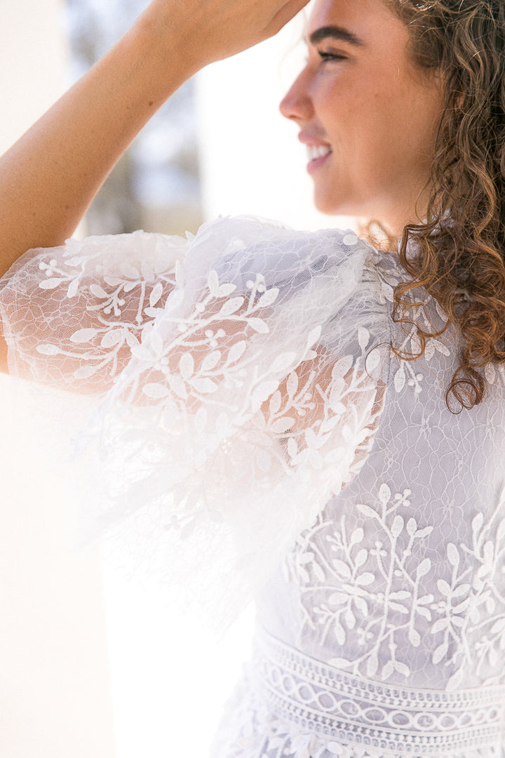 Sicily Dress with Flutter Sleeves in Frost Blue - FINAL SALE