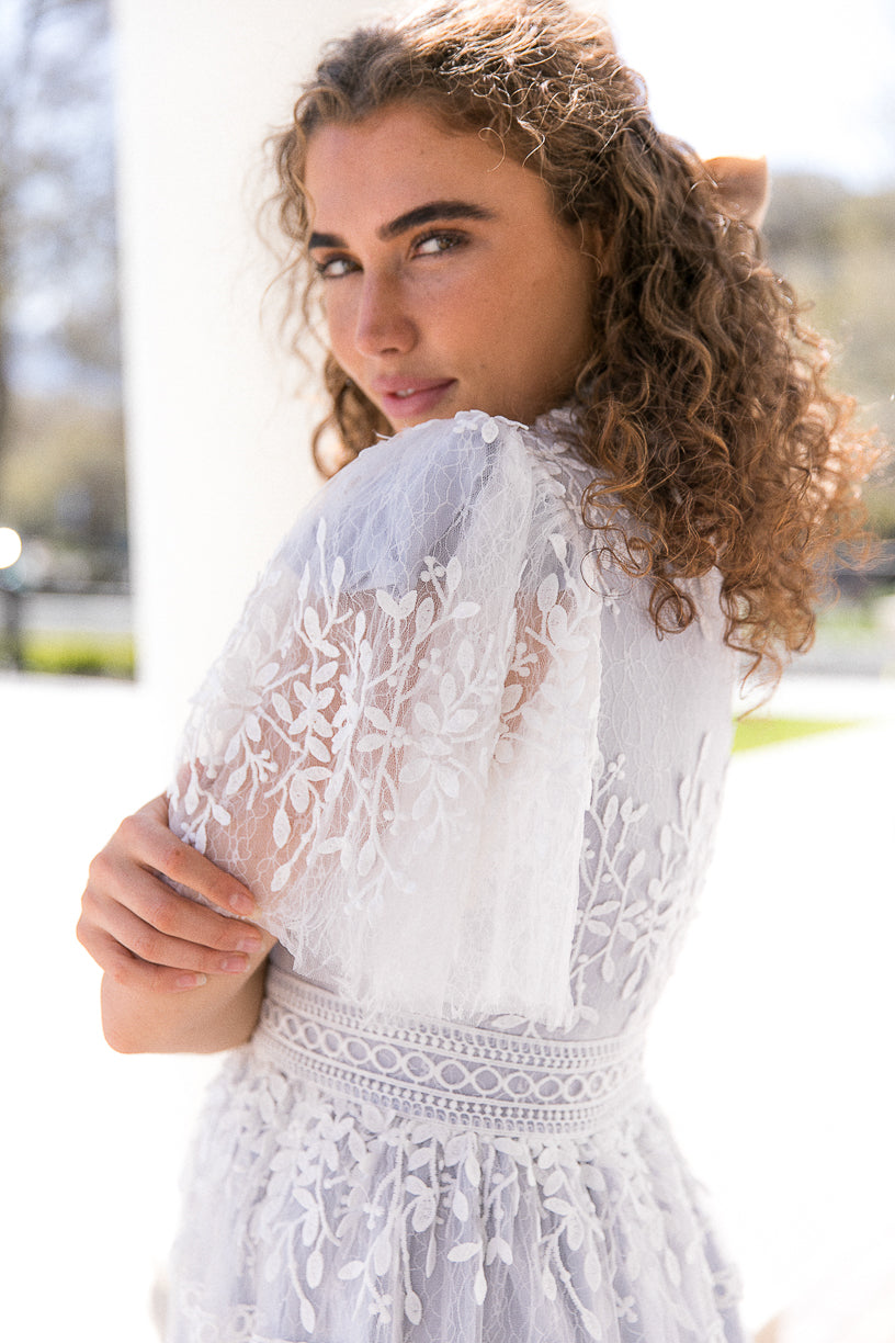Sicily Dress with Flutter Sleeves in Frost Blue - FINAL SALE