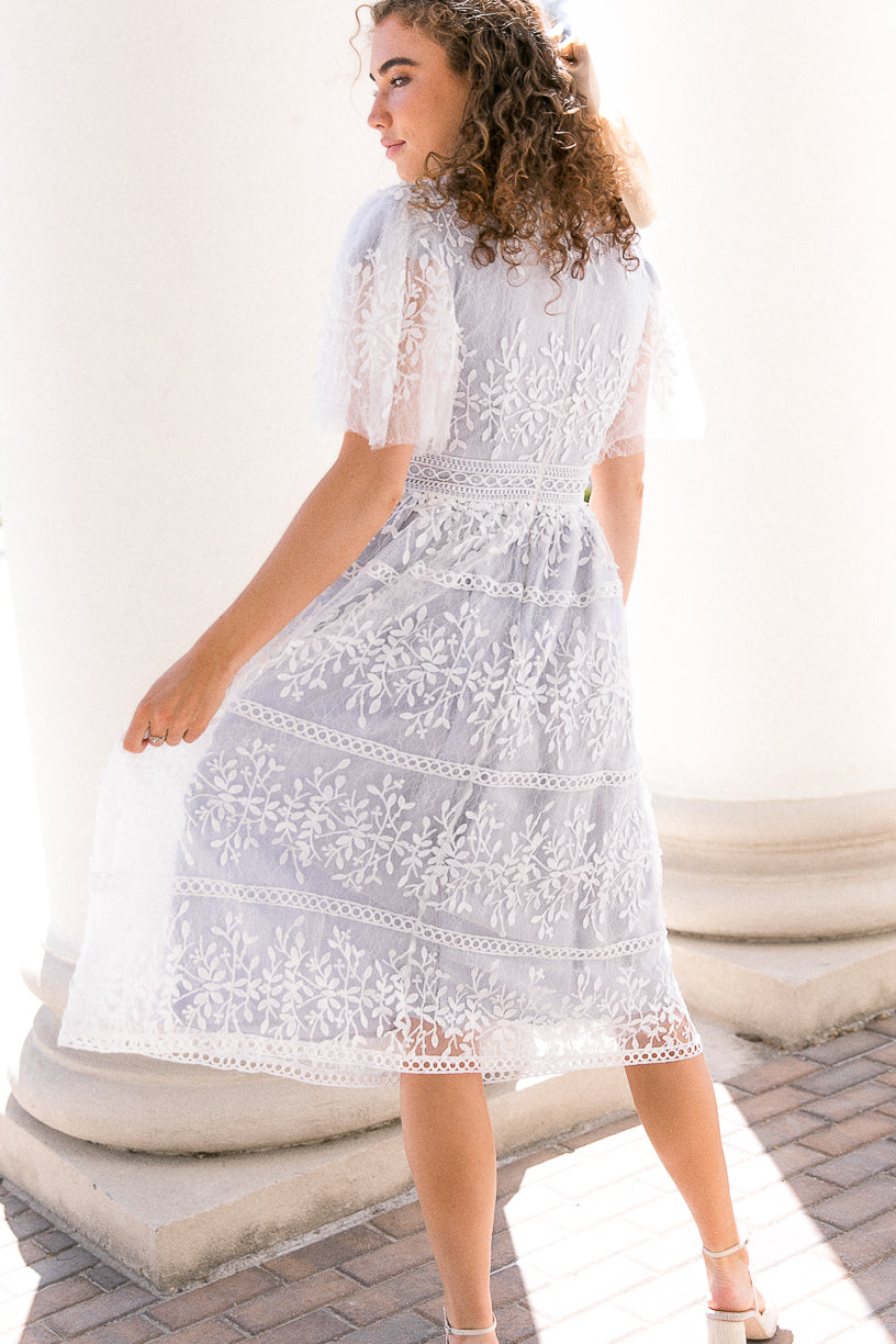 Sicily Dress with Flutter Sleeves in Frost Blue - FINAL SALE