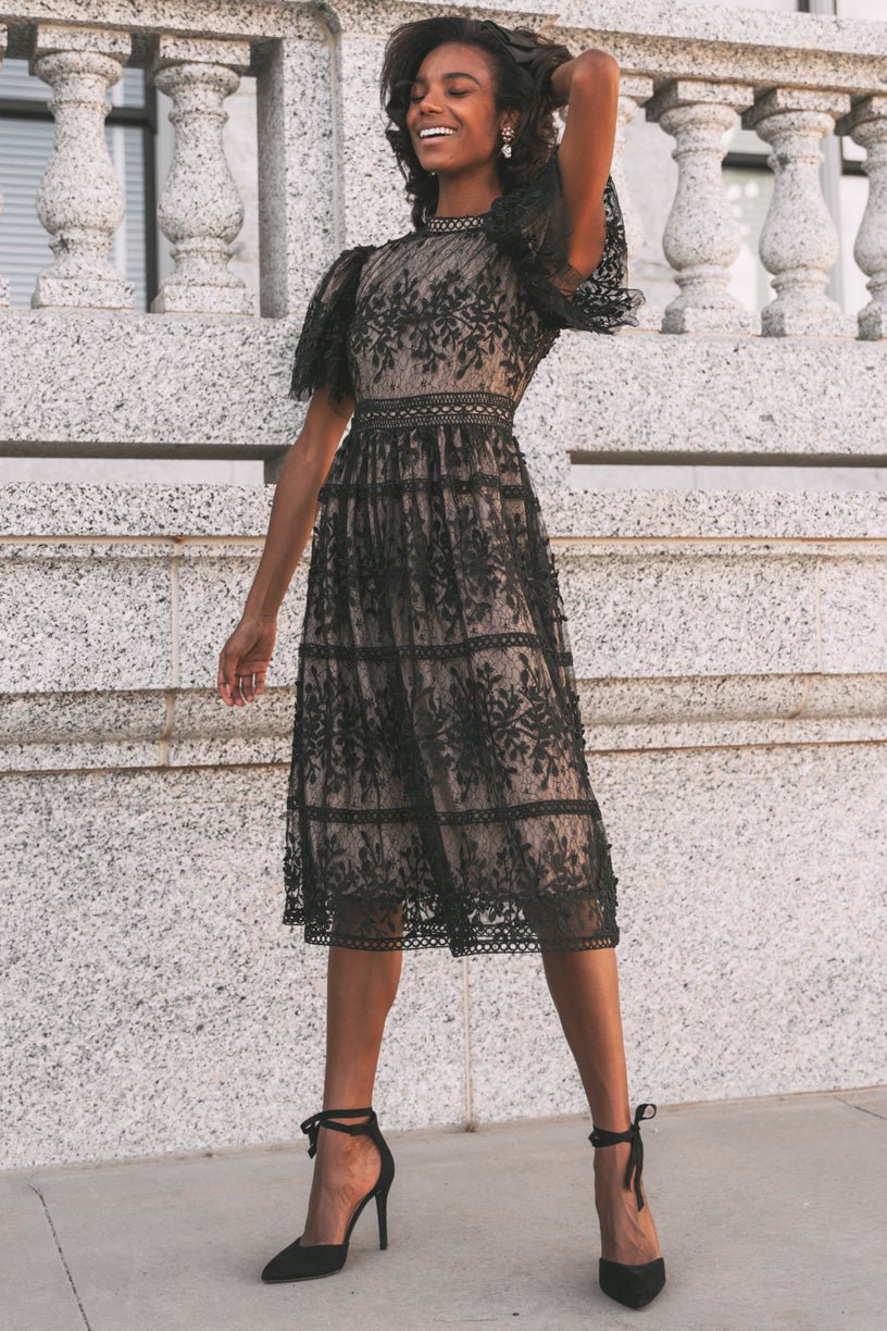 Sicily Dress with Flutter Sleeves in Black - FINAL SALE-Adult