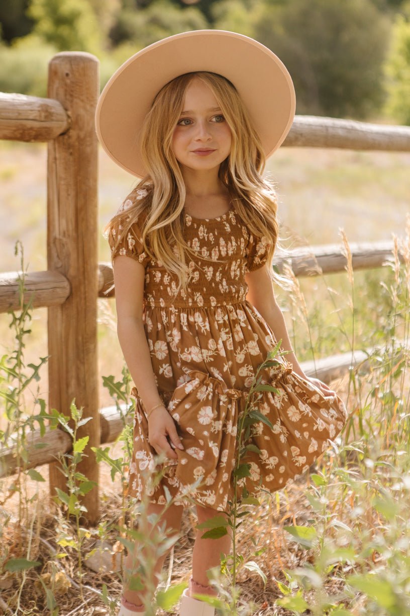 Mini Sienna Dress in Brown Floral-Mini