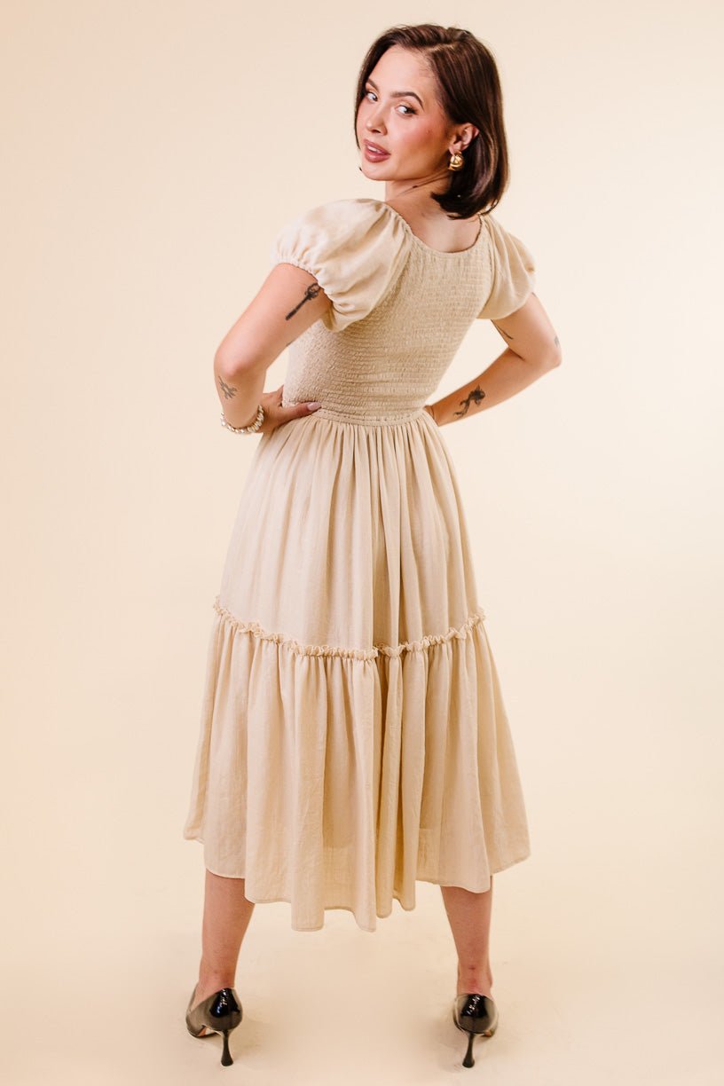 Sienna Midi Smocked Everyday Dress in Cream – Ivy City Co