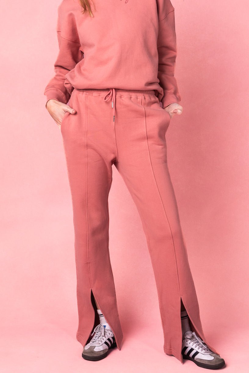 Ivy City Cotton Flare Sweatpants in Pink With Slit