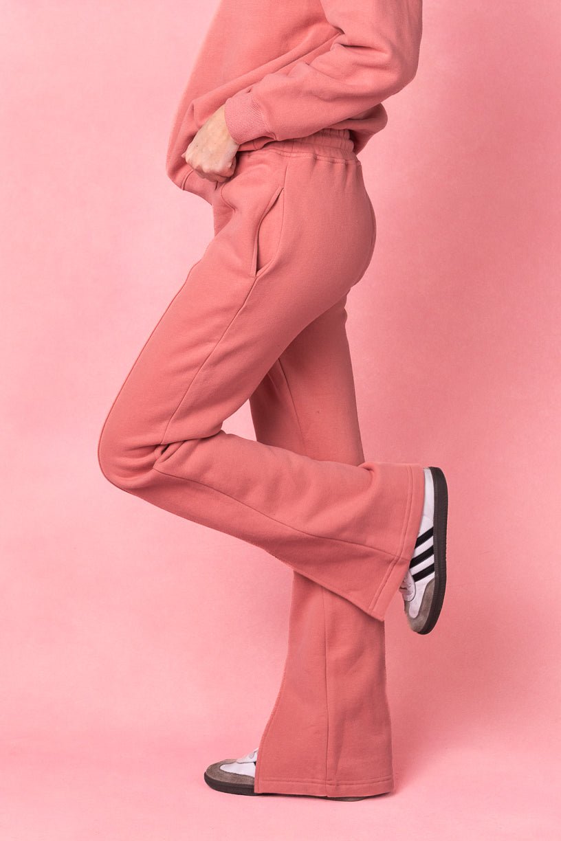 Ivy City Cotton Flare Sweatpants in Pink With Slit