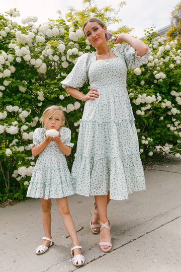 Madeline Dress in Blue Micro Floral Print - Ivy City Co