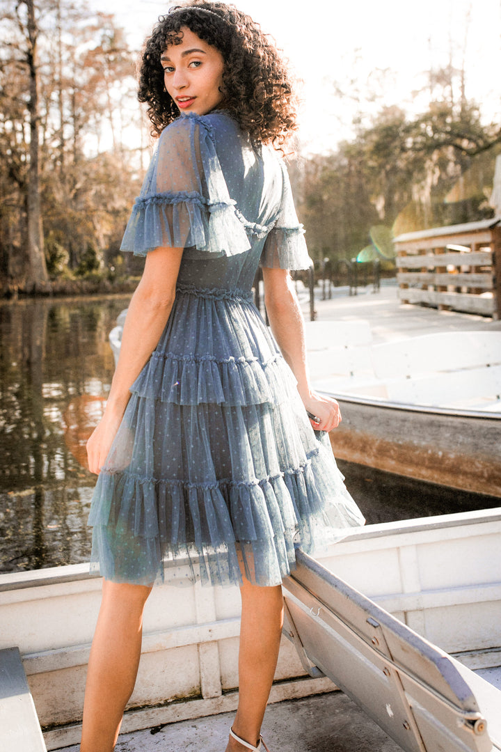 Short Whimsical Dress in Slate Blue - FINAL SALE