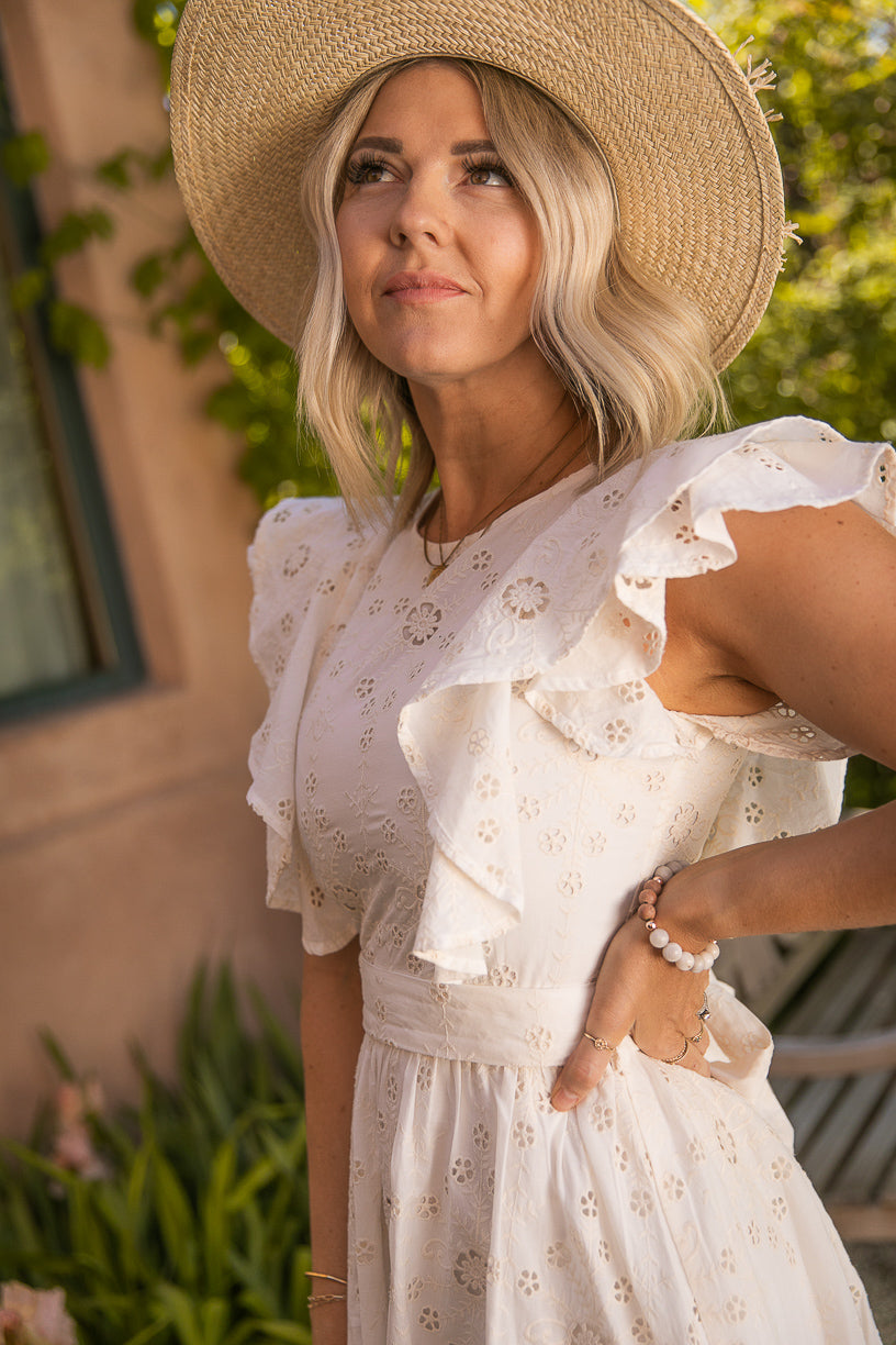 Clary Dress in Cream Eyelet