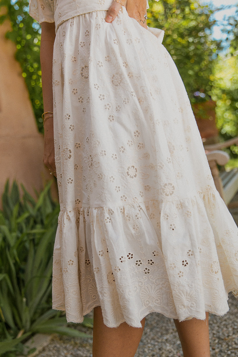 Clary Dress in Cream Eyelet