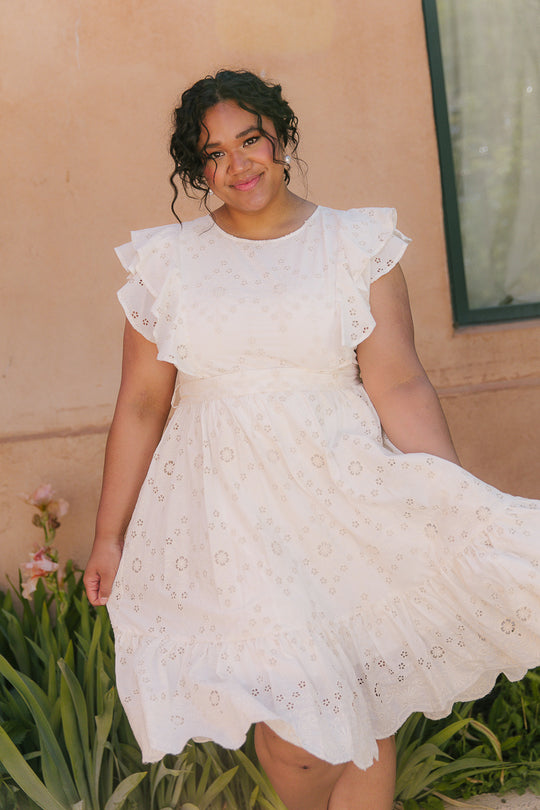 Clary Dress in Cream Eyelet