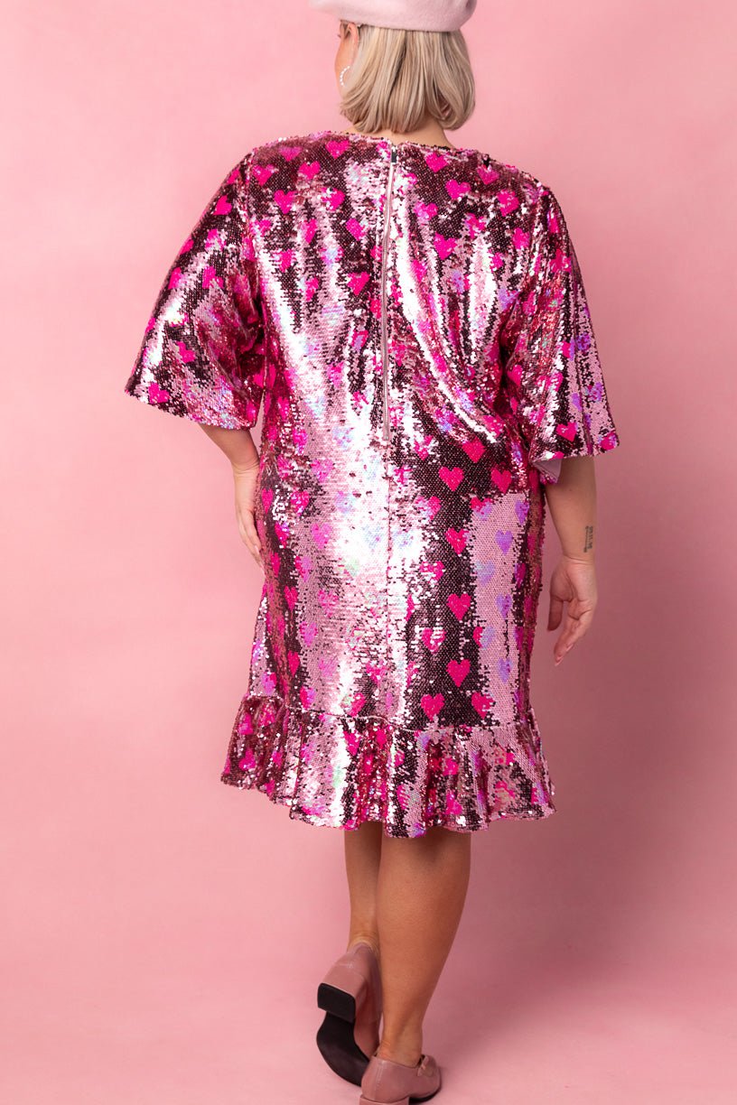 Evelyn Dress in Sequin Hearts-Adult