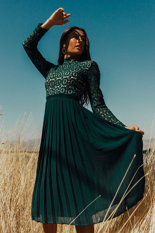 Arabella Lace Dress in Hunter Green