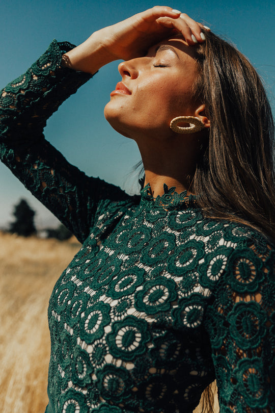 Arabella Lace Dress in Hunter Green