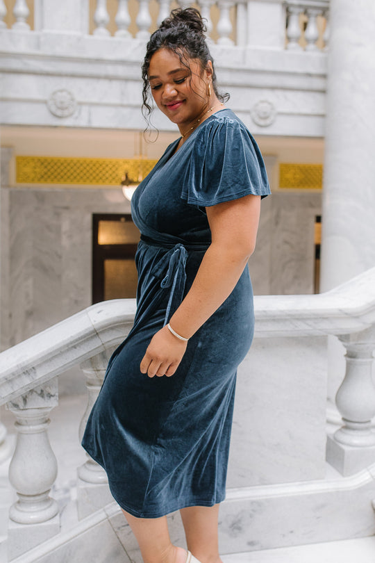 Lillie Dress in Blue Velvet