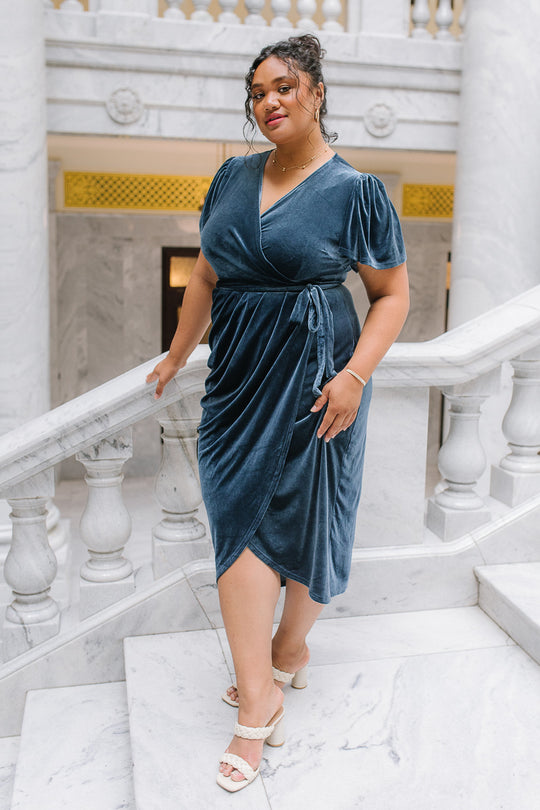 Lillie Dress in Blue Velvet