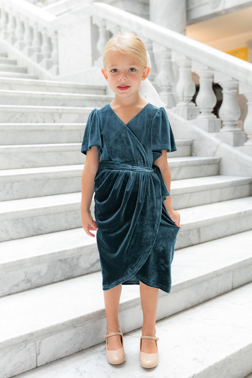 Mini Lillie Dress in Blue Velvet - FINAL SALE