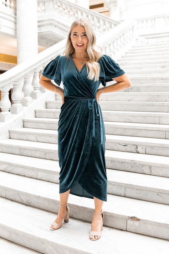 Lillie Dress in Blue Velvet