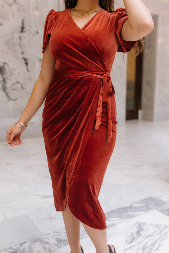 Lillie Dress in Brick Velvet