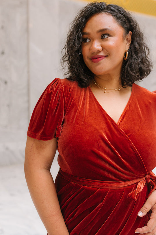 Lillie Dress in Brick Velvet