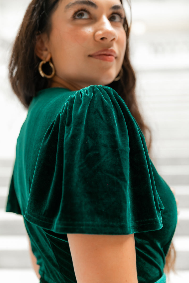 Lillie Dress in Emerald Velvet - FINAL SALE