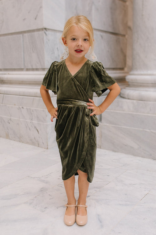 Mini Lillie Dress in Olive Velvet - FINAL SALE