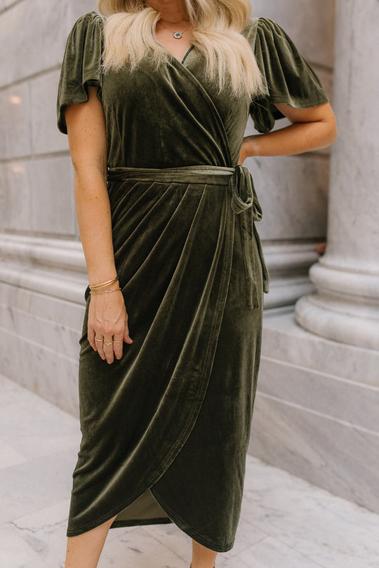 Lillie Dress in Olive Velvet