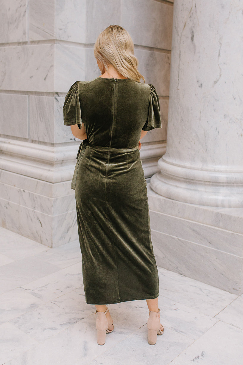Lillie Dress in Olive Velvet - FINAL SALE