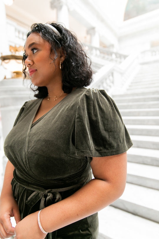 Lillie Dress in Olive Velvet